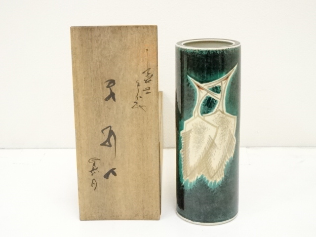 JAPANESE POTTERY KUTANI WRE FLOWER VASE BY WHITE EGRET 